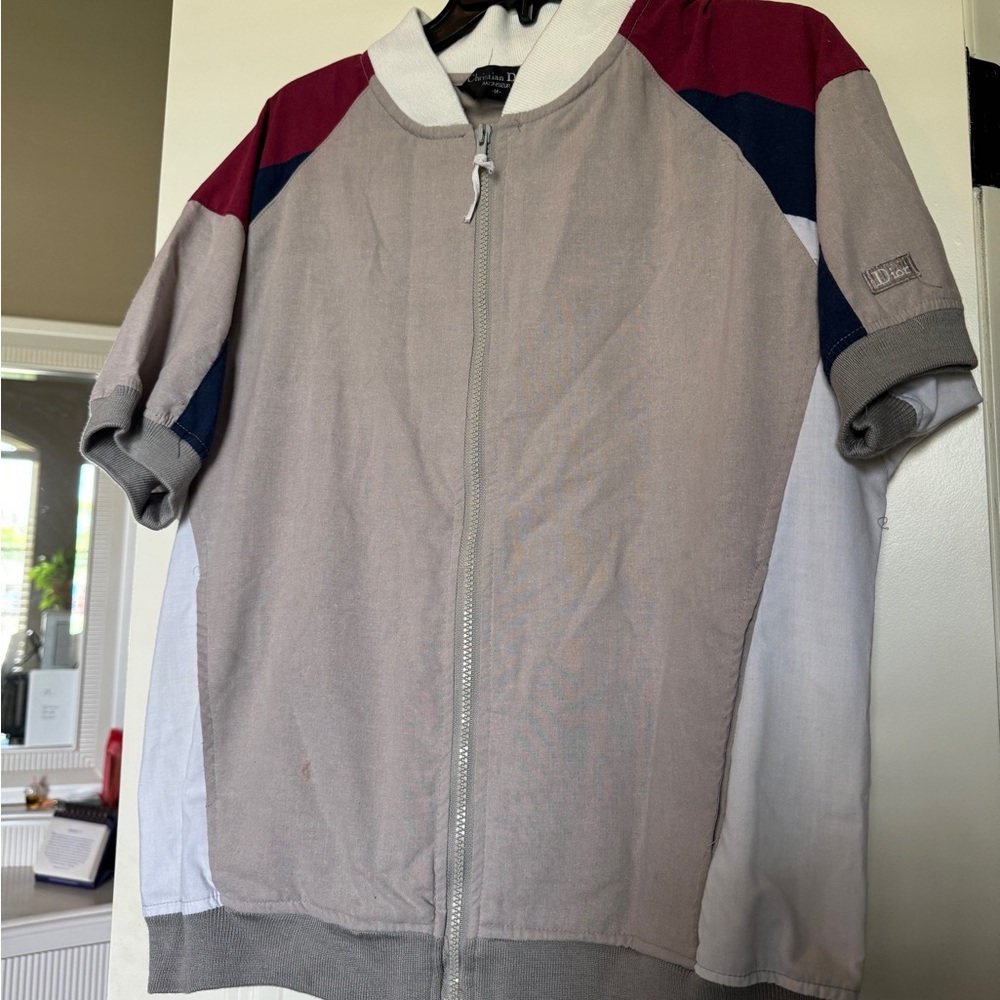 VTG Christian Dior Monsieur Short Sleeve Sweatshirt Mens Medium Striped Full Zip